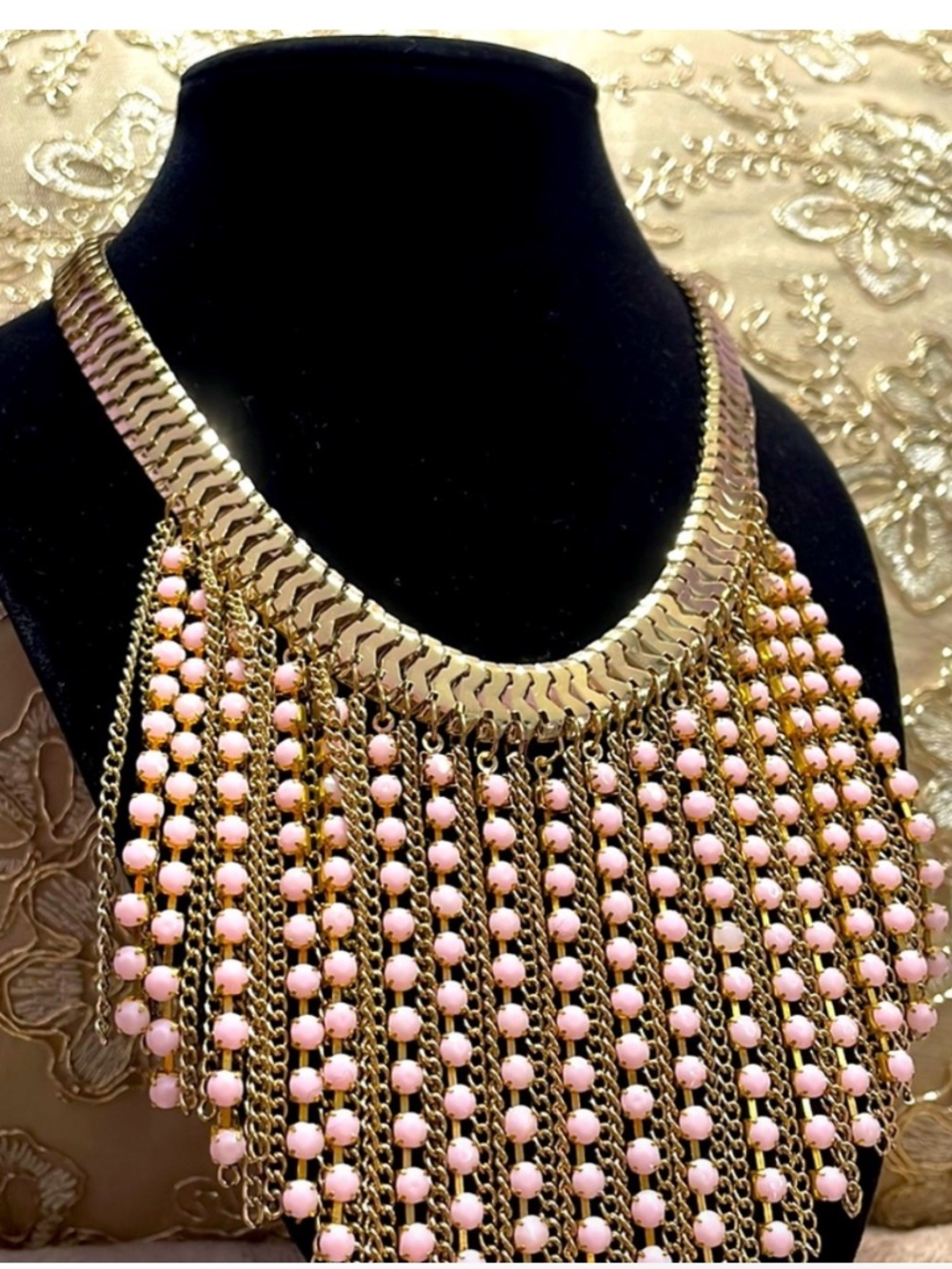 Cascading pink stone statement necklace